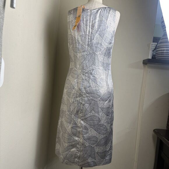 NWT Tory Burch Woman’s Bay Silk Blend Sheath Dress Gray Cream Metallic Gold $425 - Picture 8 of 10